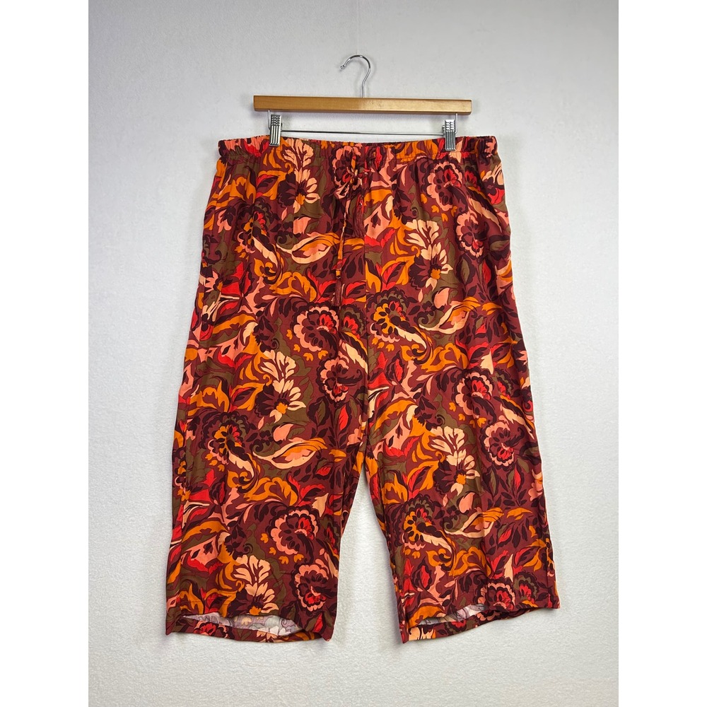 Architect Womens 1X Floral Print Cropped Pants Elastic Waist‎ Drawstring Rayon